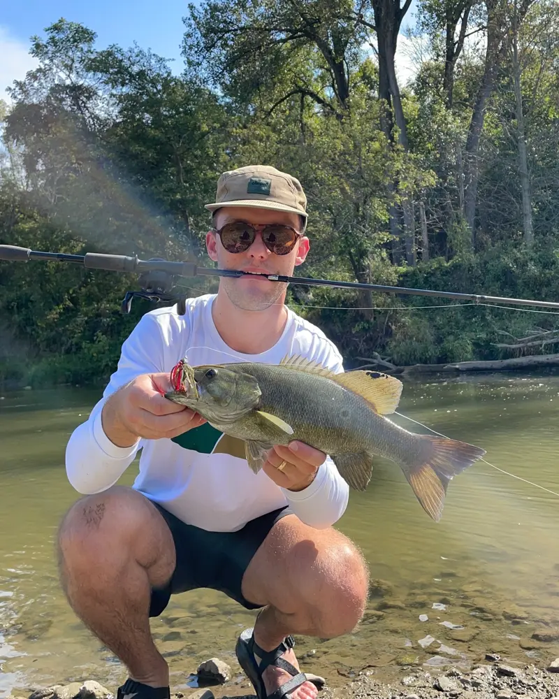 Smallmouth bass caught in Iowa on a jig and craw soft plastic